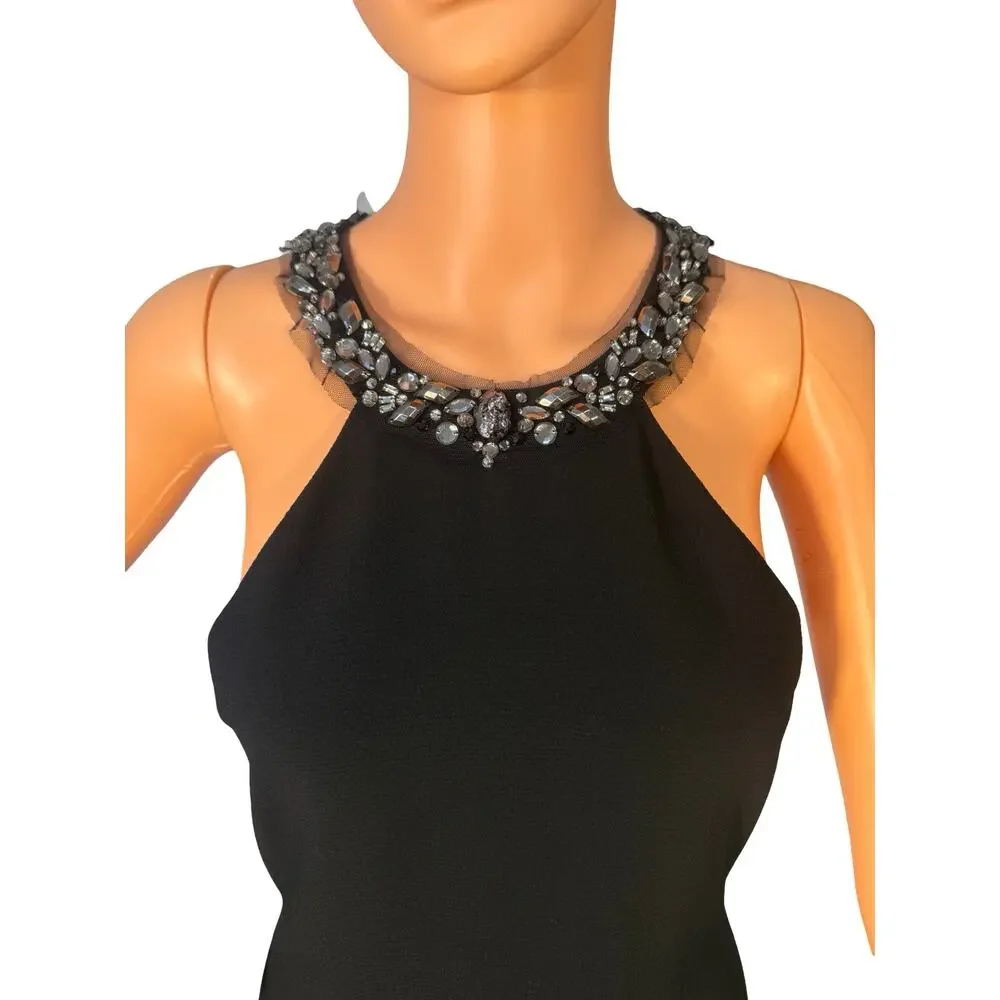 BCBGMAXAZRIA Black Beaded Neck Sleeveless Maxi Gown Formal evening Dress